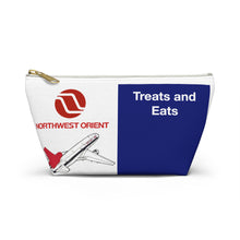 Load image into Gallery viewer, Packing Pouch - small, flat bottom, white zipper - Northwest Orient 1970s &quot;Treats and Eats&quot;
