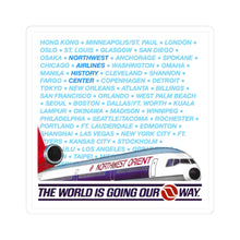 Load image into Gallery viewer, Vinyl Sticker - Northwest Orient DC-10 &quot;The World is Going Our Way&quot;
