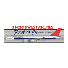 Load image into Gallery viewer, Car Magnet 10&quot; x 3&quot; - Northwest - &quot;First to Fly Boeing 747-400s&quot;
